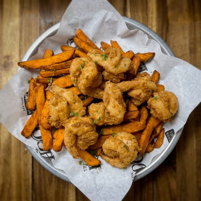 Popcorn Shrimp w/ Fries.